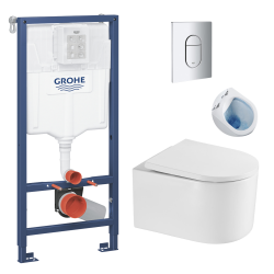 Swiss Aqua Technologies Pack WC Bâti-support + WC sans bride SAT Delano + Abattant softclose + Plaque Chrome