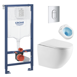 Swiss Aqua Technologies Pack WC Bâti-support + WC sans bride Tornado Quiet SAT Fusion + Abattant softclose + Plaque Chrome