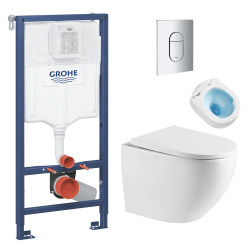 Pack WC Bâti-support + WC sans bride Vortex SAT Fusion + Abattant softclose + Plaque Chrome