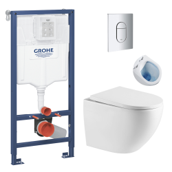 Swiss Aqua Technologies Pack WC Bâti-support + WC sans bride SAT Fusion + Abattant softclose + Plaque Chrome