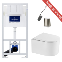 Swiss Aqua Technologies Pack WC Bâti support + WC sans bride SAT Delano + Abattant softclose + Plaque + Brosse Joseph Joseph OFFERTE