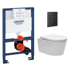 Pack WC Rapid SL + Cuvette sans bride SAT, fixations invisibles + Plaque Noir mat