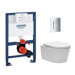 Pack WC Bâti-support Rapid SL + WC sans bride SAT Brevis + Plaque Chrome