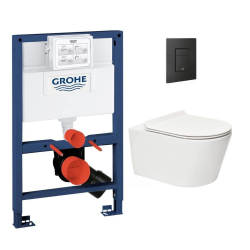 Swiss Aqua Technologies Pack WC Bâti-support Rapid SL + WC sans bride SAT Brevis + Plaque Noir mat
