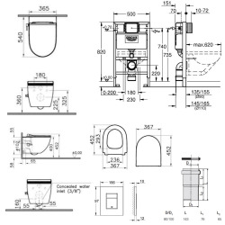 Pack WC Bâti-support + WC sans bride SAT avec bidet thermostatique + Abattant SoftClose + Plaque Chrome