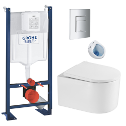 Swiss Aqua Technologies Pack WC Bâti autoportant + WC sans bride SAT + Abattant SoftClose + Plaque Chrome
