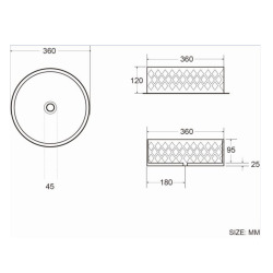 Vasque à poser ronde diamètre 36 cm - blanc brillant - finition striée - sans trop-plein - SAT Infinitio