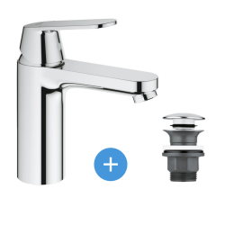 Grohe Eurosmart Cosmopolitan Set Mitigeur Lavabo Taille M + Bonde clic clac Grohe pour lavabo avec trop-plein (23327000-CLICCLAC)