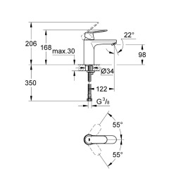 Eurosmart Cosmopolitan Set Mitigeur Lavabo Taille M + Bonde clic clac Grohe pour lavabo avec trop-plein (23327000-CLICCLAC)