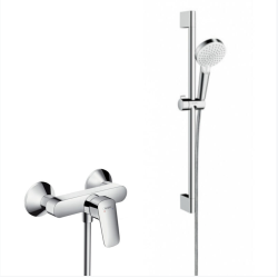 Hansgrohe Set de douche Mitigeur Logis + Douchette 2 jets + Barre 65 cm + Flexible, Chrome (71600000-CROMETTA)