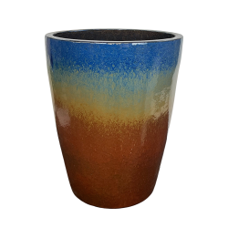 Mazarin pot d'extérieur fait main en terre cuite émaillée, 69x55 cm, résistant au gel, top Blue/Oxide (MAZARIN5569-D)
