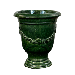 Aramis pot d'extérieur fait main en terre cuite émaillée, 38x32 cm, résistant au gel, Vert Jungle (ARAMIS3238-50)