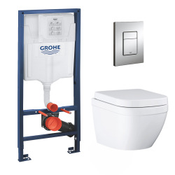 pack bâti-support Rapid Sl + plaque Skate cosmo chrome + cuvette Euro Ceramic + abattant  softclose (euroceramicset1)