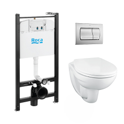 Roca Pack Bâti-support ROCA ACTIVE + WC suspendu Porcher sans bride + plaque de commande chrome mat (RocaActivePorcher-2)