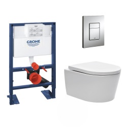 Pack WC Rapid SL 82cm autoportant + cuvette sans bride SAT, fixations cachées + plaque Skate chrome (RapidSL82SatRimless-1)