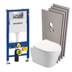 Geberit Pack WC Bati-support Geberit + Cuvette Swiss Aqua Technologies sans bride + Set d&apos;habillage + Plaque chrome