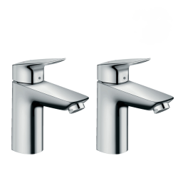 Hansgrohe Logis Pack de 2 Mitigeurs de lavabo 100, avec tirette et vidage synthétique, Chrome (71100000-DUO)