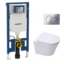 Geberit Pack WC Bati-support Geberit extra-plat + WC Swiss Aqua Technologies sans bride + plaque
