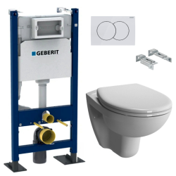 Geberit Pack Bati-support Geberit Autoportant Duofix + WC sans bride Vitra Normus SpinFlush+ Abattant softclose + Plaque blanche (Normus