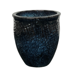 Poséidon pot d'extérieur fait main en terre cuite émaillée, 33x30 cm, résistant au gel, bleu abysse (POSEIDON3033-32)