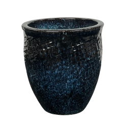 Poséidon pot d'extérieur fait main en terre cuite émaillée, 33x30 cm, résistant au gel, bleu abysse (POSEIDON3033-32)