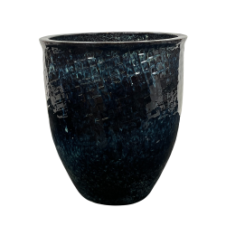 Poséidon pot d'extérieur fait main en terre cuite émaillée, 43x40 cm, résistant au gel, bleu abysse (POSEIDON4043-32)