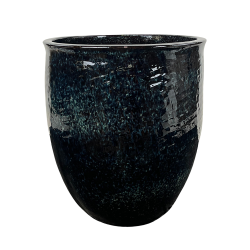 Poséidon pot d'extérieur fait main en terre cuite émaillée, 53x50 cm, résistant au gel, bleu abysse (POSEIDON5053-32)