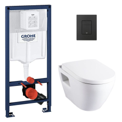 Rapid SL Pack WC bâti-support + WC sans bride Vitra S60 + Abattant SoftClose + Plaque noir mat (RapidSL-S60-KF0)