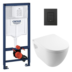 Rapid SL Pack WC bâti-support + WC sans bride Vitra S60 + Abattant SoftClose + Plaque noir mat (RapidSL-S60-KF0)