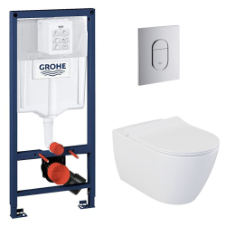 Rapid SL Pack WC bâti-support + WC sans bride Vitra S60 + Abattant SoftClose + Plaque noir mat (RapidSL-S60-KF0)
