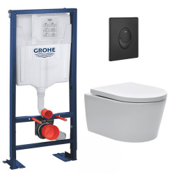 Pack WC bâti-autoportant Rapid SL + WC sans bride SAT, fixations invisibles + Abattant softclose + Plaque Noire mat