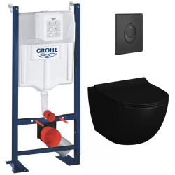 Pack WC Bâti autoportant Rapid SL + WC sans bride Infinitio 2.0 Noir mat + Abattant softclose + Plaque Noir mat