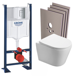 Swiss Aqua Technologies Pack WC Bâti autoportant + WC sans bride SAT Infinitio + Abattant softclose + Plaque Chrome mat + Set habillage