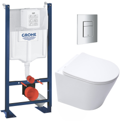 Swiss Aqua Technologies Pack WC Bâti autoportant + WC blanc mat sans bride Infinitio + Abattant frein de chute + Plaque chrome