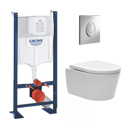 Swiss Aqua Technologies Pack WC Rapid SL autoportant + WC sans bride SAT, fixations cachées + Plaque chrome + Set d&apos;isolation phonique