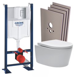 Swiss Aqua Technologies Pack Bâti autoportant RapidSL + WC sans bride SAT, fixations invisibles + Abattant softclose + Plaque chrome mat + Set habillage