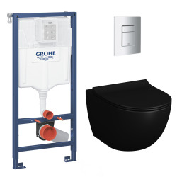 Pack WC Bâti-support Rapid SL + WC SAT Infinitio 2.0, Noir mat + Abattant frein de chute + Plaque Chrome