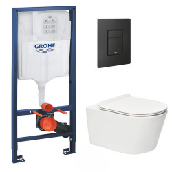 Pack WC Bâti-support Rapid SL + WC sans bride SAT + Abattant slim, softclose + Plaque de commande noir mat
