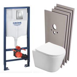 Swiss Aqua Technologies Pack WC Bâti-support + WC SAT Infinitio sans bride, fixation invisible + Plaque chrome + Set d&apos;habillage