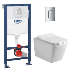 Swiss Aqua Technologies Pack WC Bâti-support + WC sans bride Infinitio Design + Abattant softclose + Plaque chrome