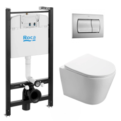 Swiss Aqua Technologies Pack Bâti-support Roca Active + WC suspendu Infinitio sans bride + plaque chrome mat