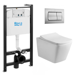 Swiss Aqua Technologies Pack Bâti-support Roca Active + WC sans bride Infinitio + plaque chrome mat