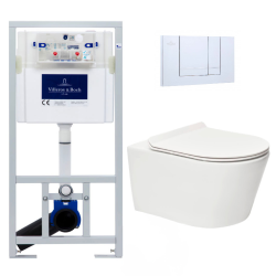 Swiss Aqua Technologies Pack WC Bâti-support Villeroy & Boch + WC SAT Brevis sans bride et fixations invisibles + Plaque chrome