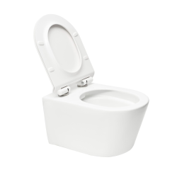 Swiss Aqua Technologies Pack WC Bâti + WC sans bride SAT + Abattant SoftClose + Plaque Blanche + Brosse de toilette OFFERTE (ViConnectBrevis-2-Flex1)