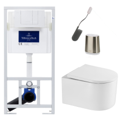 Swiss Aqua Technologies Pack WC Bâti support + WC sans bride SAT Delano + Abattant softclose + Plaque + Brosse Joseph Joseph OFFERTE