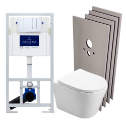 Swiss Aqua Technologies Pack WC Bâti-support + WC SAT sans bride et fixations invisibles + Plaque chrome + Set habillage