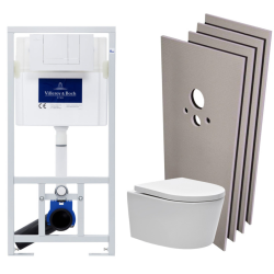 Swiss Aqua Technologies Pack WC bâti-support + WC SAT sans bride + Abattant softclose + Plaque blanche + Set d&apos;habillage