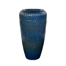 LIVEA Pompadour 90x48 cm, pot grande taille d&apos;extérieur fait main en terre cuite émaillée, résistant au gel, Bleu Outremer 