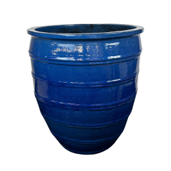 LIVEA Galilée 63x60 cm, pot grande taille d&apos;extérieur fait main en terre cuite émaillée, résistant au gel, bleu outremer 