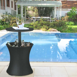  Table glacière Keter Cool Bar 30 L en résine aspect rotin anthracite, table de jardin avec glacière (230903)